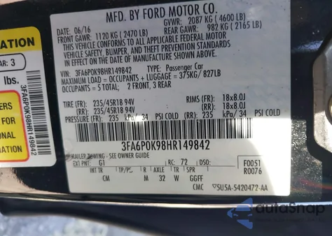 2017 Ford Fusion Titanium from USA, damaged, VIN 3FA6P0K98HR149842